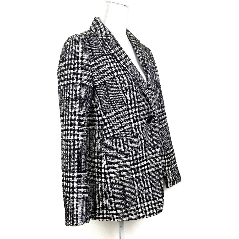 LOFT Single Button Plaid Tweed Blazer Black White